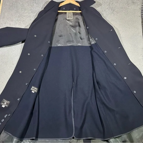 Vintage Christian Dior MONSIEUR Men’s Trench Coat Navy Blue 42L 100% Wool USA